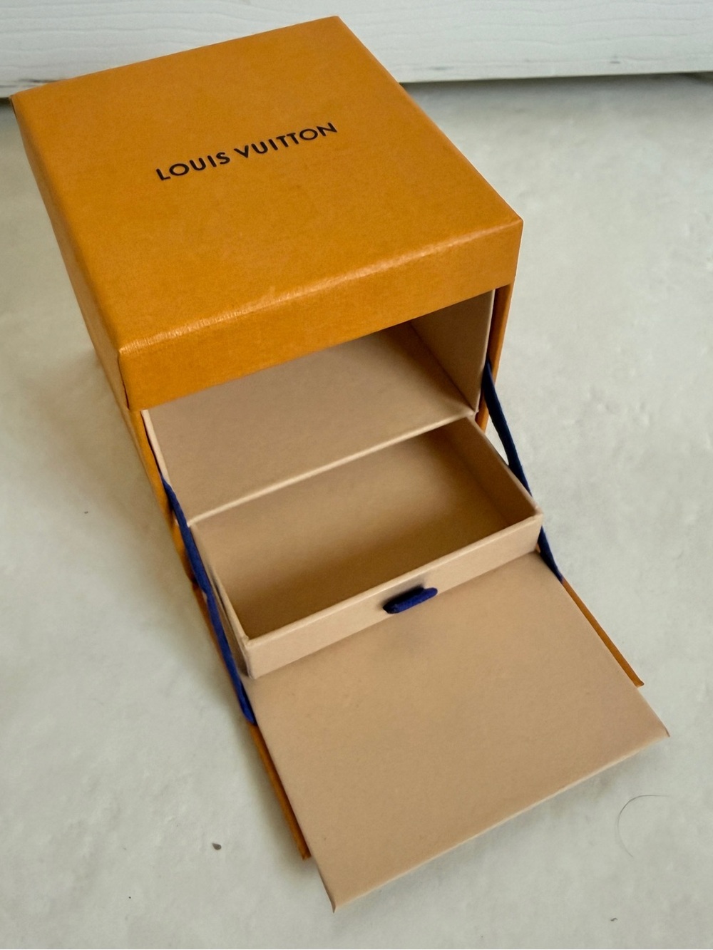 Louis Vuitton Jewelry Box w Pull Out Drawer Travel Storage Orange Navy 3.5